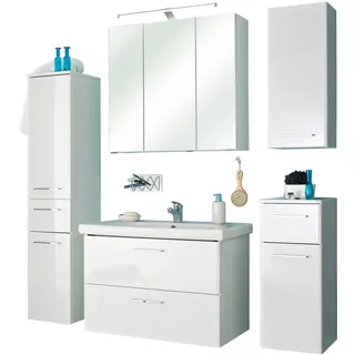 Saphir Badmöbel-Set "Quickset 316 5-teilig, inkl. Keramik-Waschtisch und LED-Spiegelschrank" Set, 5 Stk. tlg., weiß hochglanz, weiß glanz