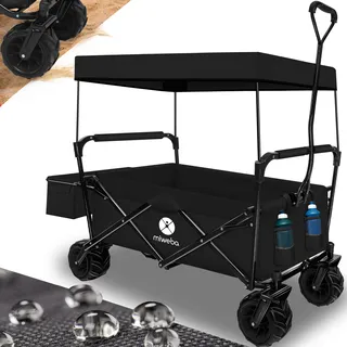 Miweba Bollerwagen MB-10 - Handwagen faltbar - Feststellbremse - 100 kg Tragkraft - 360 Grad drehbar - Sonnenschutz mit UV Schutz (Schwarz) - Schwarz