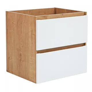 Monako Weiß Eiche Unterschrank für Waschbecken mit 2 Schubladen - 60 cm - Weiß, Naturbelassen