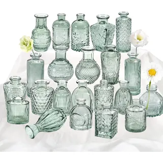 Grüne Glasknospenvase 22 Stück, kleine Vasen für Blumen, klare Glasvasen für Tafelaufsätze, Tafelaufsätze, Vintage Look Home Table Flower Decor