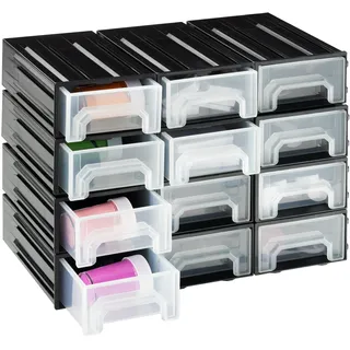 Navaris Kleinteile Magazin mit 12 Schubladen - Sortierkasten Sortierbox aus Kunststoff - Schrauben Ordnungssystem - Box für Werkstatt Zubehör - Sortimentskasten Schwarz