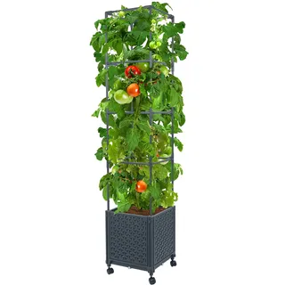 LINEX Mobiler Pflanzkasten mit Rankgitter, selbstwässerndes Hochbeet für Ranken, Kletterpflanzen, Blumen, Tomatenkäfig für drinnen und draußen, Balkon, Terrasse, Hof, 31,5 cm. * 31,5 cm. * 144 cm.