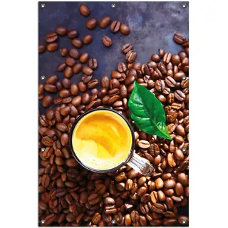 Wallario Outdoor-Poster für Garten oder Balkon, Motiv Kaffee und Bohnen, in ca. 100 x 150 cm - Schwarz