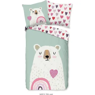 Good Morning Kinder-Wendebettwäsche Ted Flanell Mint Größe 1x 135x200 + 1x 80x80 cm