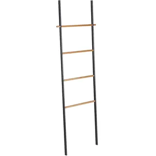 Relaxdays Handtuchleiter, Holz & Metall, 4 Sprossen, Handtücher & Kleidung, zum Anlehnen, 171x50x3 cm, anthrazit/natur