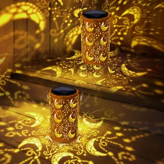 Qedertek Solarlampen für Außen Garten, 2 Stück LED Metall Mond Solarlaterne für Außen Hängend, IP65 Wasserdicht Solarleuchten Gartendeko für Balkon Patio Baum Terrasse Geschenke für Frauen Mama