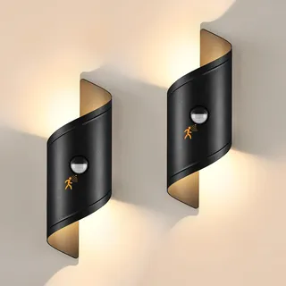 YindaLux LED Aussenlampe mit Bewegungsmelder, 14W 2 Stücke Wandleuchten Innen/Außen, IP65 Wasserdichte Up Down Außenleuchte 3000K Warmweiß, Modern Aluminium Außenwandleuchte für Balkon, Schwarz