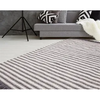 Teppich CALO-DELUXE "Bature 400" Gr. 6, grau (natur, anthrazit), B:200cm H:10mm L:290cm, Viskose, Wolle, Teppiche, Teppich, Wolle und Viskose mit Fransen, Wohnzimmer