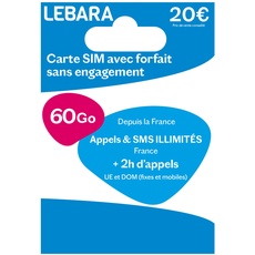 Lebara SIM – unbegrenzte Anrufe und SMS Frankreich + 2 Stunden Anrufe in 43 Länder + 60 GB – sofort einsatzbereit
