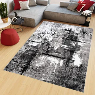 TAPISO Maya Teppich Kurzflor Grau Creme Schwarz Streifen 250 x 300 cm | Modern Design Meliert Wohnzimmer Schlafzimmer oeko-tex