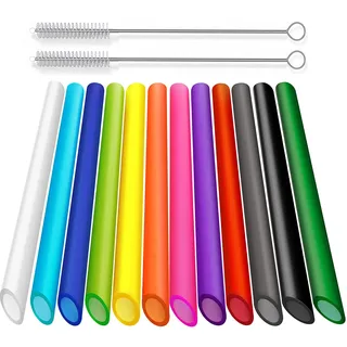 ALINK 12er wiederverwendbare Boba Plastik Strohhalme, Bubble Tea Strohhalme,spitzes Design, 10.5 Zoll lange farbige Smoothie Strohhalme