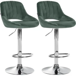 CLP Barhocker 2er Set Samt grün , Grün , Textil , 47x85x48 cm , Esszimmer, Barmöbel, Barhocker