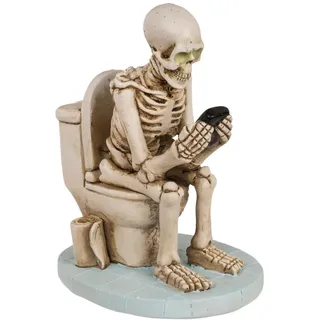 Out of the blue Skelett mit Handy auf Toilette Dekofigur - Halloween Deko Figur aus Polyresin