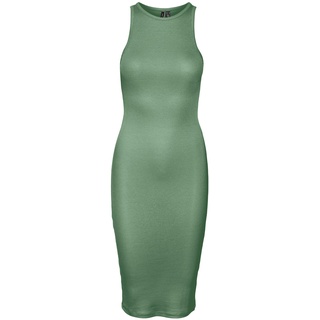 VERO MODA Damen Knielanges Basic Kleid Ärmelloses Neckholder Midi Dress Figurbetont VMROMA, Farben:Grün,Größe Damen:XL