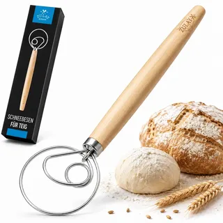 Zulay Dänischer Schneebesen, 33cm Große Teigrührer, Edelstahl & Holz, dänischer Schneebesen - holländischer Stil Teigbesen für Brot, Teig, Kuchen, Gebäck, Danish Whisk, 3-Schlaufen-Manueller Teigbesen