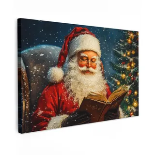 MuchoWow Leinwandbild Weihnachtsmann - Weihnachten - Winter - Weihnachtsbaum Wanddeko 90x60 cm , Textil , Rechteckig , 90x60 cm , FSC 100% , gerahmt , Bilder & Rahmen, Bilder, Leinwandbilder