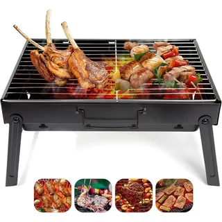 Faltbarer tragbarer Grill, Holzkohlegrill, Grill, Schreibtisch, Tischplatte, Outdoor, Edelstahl, Smoker, BBQ für Outdoor, Kochen, Camping, Picknick, Strand (M1)