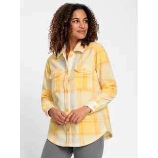 Fleeceshirt CASUAL LOOKS "Fleece-Bluse", Damen, Gr. 44, gelb (champagner, gelb, kariert), 100% Polyester, gemustert, kariert, mehrfarbig, Shirts Fleeceshirt