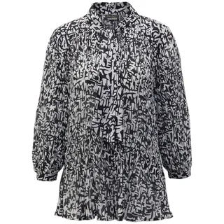 Druckbluse GOLDNER "Kurzgröße Feinplissee-Bluse mit Schluppe", Damen, Gr. 22, schwarz (schwarz, weiß, gemustert), Obermaterial: 100% Polyester PES., normal, Sonstiges, Blusen Druckbluse, Ohne