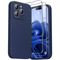 GOODVISH 3 in 1 Hülle Kompatibel mit iPhone 14 Pro - mit 2 Stück Schutzfolie | Liquid Silikon Handyhülle | Kameraschutz und Bildschirmschutz | Rundumschutz stoßfeste Case für 14 Pro (6,1") | Navy Blau