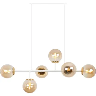 Deckenleuchte Siena Weiß-Gold 6-flammig Glas Honig E14 lange Arme