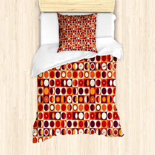 ABAKUHAUS Geometrisch Mantele, Sixties Style Ovals, Milbensicher Allergiker geeignet mit Kissenbezügen, 135 cm x 200 cm - 80 x 80 cm, Marigold Maroon - Gold
