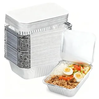DUDUI 50 Stück 1000ml Grill Aluschalen mit Deckel, Grillschalen Aluminium, Alu Tropfschalen, Einwegschalen mit Deckel für Backen, Kochen, Aufbewahrung - 22 x 16 x 5 CM