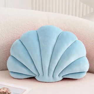 XIAIJIA Dekoratives Muschelkissen, 3D-Einsatz, Strandkissen, weiches Samtkissen, Meer, Ozean, Dekoration, Couch, Bett, Blau, 35,6 x 27,9 cm