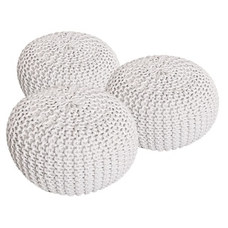 kreatives Wohnen Set 3 Stück Ø 55 cm Strickhocker Sitzhocker Hocker Bodenkissen Grobstrick-Optik weiß & weiß & weiß Pouf