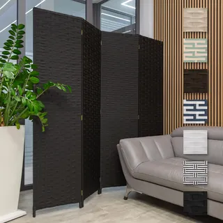 HEXIM Paravent 180x180 cm - Trennwand 4-teilig klappbar für Innenbereich - Raumteiler Spanische Wand Sichtschutz Stellwand freistehend (LR190-schwarz)