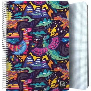 Grafoplas | Notizbuch mit Einband aus Kunststoff, 80 karierte Blätter, 4 x 4 cm, 90 g, Folio-Größe, Spiralbindung, Design-Kollektion Bits&Bobs Pop Up Design Dragons | FSC zertifiziert
