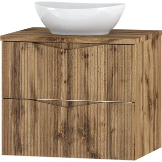 Badezimmer Waschtisch mit 60 cm Breite in Eiche mit gerillter Front, 2 Schubladen - CALURI-140