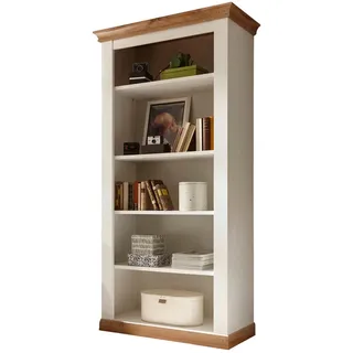 Furn.Design Regal weiß Pinie, Eiche Wotan, Landhaus Standregal 102 x 202 cm , Weiß, Eiche Wotan , Holzwerkstoff , Nachbildung,Pinie , 4 Fächer , Sockel , 102x204x44 cm , FSC 100% , Wohnzimmer, Regale, Bücherregale