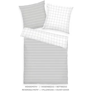 Tom Tailor CHECK AND STRIPES Baumwolle Grau 135 x 200 cm + 80 x 80 cm