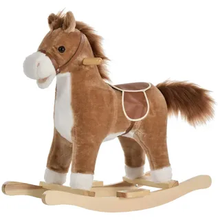 Homcom Kinder Schaukeltier, Braun/Rosa, Plüsch+ Holz - massiv , 32.5x61x65 cm , unisex , Spielzeug, Sonstiges Spielzeug