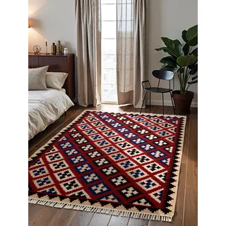 Hanse Home Afghan Kelim Teppich Rami - Bunter Traditioneller Teppich Handgewebt, Wolle & Baumwolle - Afghanischer Stil Oriental mit Fransen für Wohnzimmer, Schlafzimmer - Creme Multifarben, 200x290 cm
