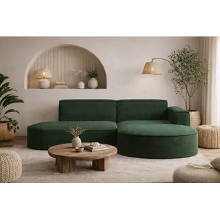 kaiser möbel Ecksofa mit runden Abschlüssen aus Cordstoff – Modena Studio, modernes Sofa, Dunkelgrün, Rechts - dunkelgrün