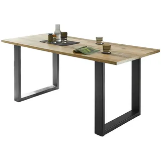 Furn.Design Esstisch Used Wood hell, anthrazit 180 cm, Küchentisch für 4-6 Personen , Holz, Metall , Nachbildung , Vintage, Holz Optik , Rechteckig , Kufe , 80x76x180 cm , Esszimmer, Esstische