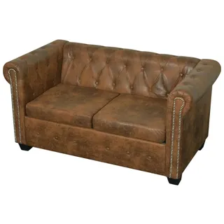 vidaXL Chesterfield-Sofa 2-Sitzer Kunstleder Braun