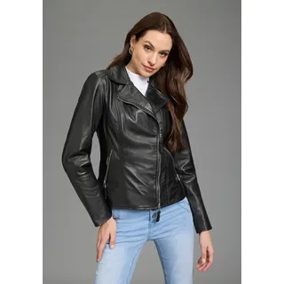 Lederjacke BRUNO BANANI, Damen, Gr. 42, schwarz, Obermaterial: 100% Schafsnappaleder. Futter: 100% Polyester, unifarben, figurbetont, Jacken Lederjacke, figurenbetont, mit Reißverschlus für Casualmode, Topseller