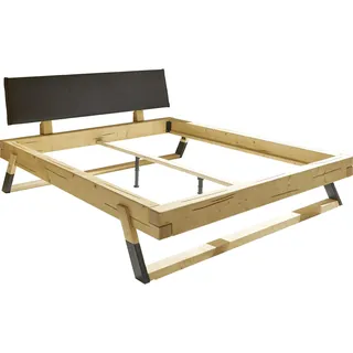 SchlafKONTOR Bett Fichte Massiv/Kopfteil gepolstert 180x200 cm - Schwarz