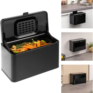 eluno Biomülleimer 3L mit Geruchsfilter, zum Hängen, Stellen oder Kleben, Komposteimer, 3 Montagearten, matt schwarz - Schwarz