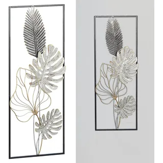 Cepewa Wanddeko 3D-Optik zum Aufhängen │ Motive Blätter Metall grau/silber/gold B28,5xH74cm │Wandskulptur horizontal vertikal (1 x Wanddeko Allegra)