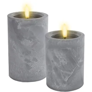 LED Kerze in Beton Optik warm weiß mit Timer 2er Set - 10/15 cm - Künstliche Kerzen mit Flacker Effekt Batterie betrieben - Weihnachten Advent Winter Deko Beleuchtung Kerze flammenlos