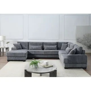 Atlantic Home Collection Wohnlandschaft »Miron, U-Form, Breite: 332cm« weicher XXL-Cordbezug, inklusive 6 Zierkissen,