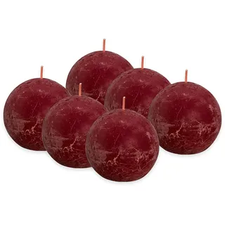 Bolsius Rustik Kugelkerze - Bordeauxrot - 6 Stück - Durchmesser 7.6 cm - Dekorative Kerze - Länge Brenndauer 25 Stunden - Unparfümierte - Enthält Natürliches Pflanzenwachs - Ohne Palmöl
