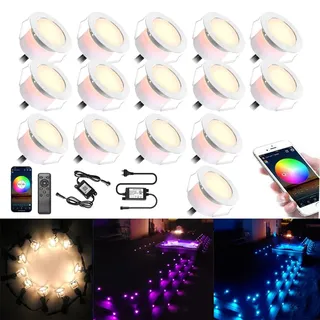 20er Set Smart LED Bodeneinbaustrahler RGBW, Ø45mm 1.2W IP67 Wasserdicht, App & Sprachsteuerung (Alexa/Google Home), Außen Bodenleuchten Garten & Terrassenbeleuchtung mit Strom Warmweiß & Farbwechsel
