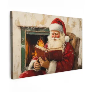 MuchoWow Leinwandbild Weihnachten - Weihnachtsmann - Winter - Open Fireside Wanddeko 90x60 cm , Textil , Rechteckig , 90x60 cm , FSC 100% , gerahmt , Bilder & Rahmen, Bilder, Leinwandbilder