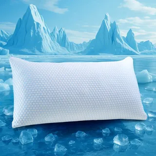 UNIKOME Kühlendes Kopfkissen 40x80CM, Memory Foam Kissen Doppelseitiger, Cooling Pillow Kalt/Warm Abnehmbar, Blau für Sommer/Herbst, Weiß für Winter/Frühling, Oeko-Tex