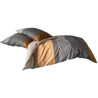 Traumschlaf Feinflanell Bettwäsche Karo braun grau – warme Winterbettwäsche aus 100% Baumwolle – weich & flauschig – modernes Blockstreifen-Design mit Reißverschluss – 135x200 cm + 80x80 cm